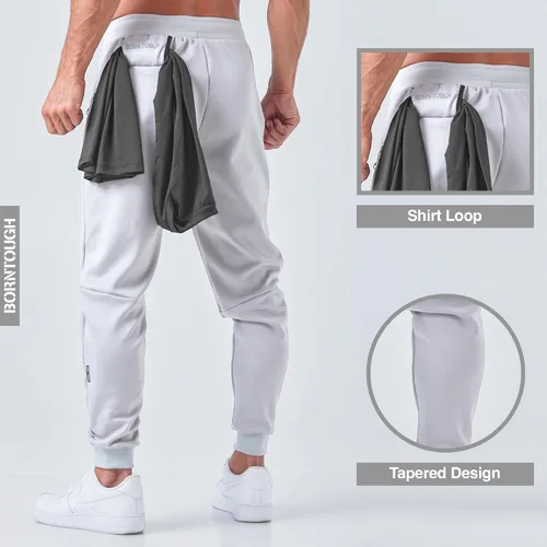 Vista 3 de Born Tough Pantalones deportivos de entrenamiento para hombre, cónicos para fisicoculturismo, gimnasio, pantalones deportivos con bolsillos