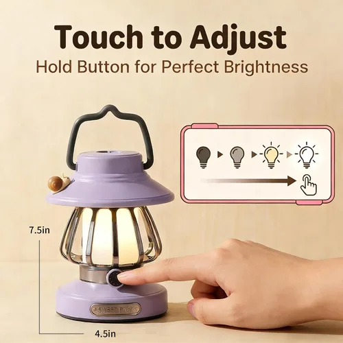 Vista 4 de Juego de luces de campamento para niños, linterna recargable y linterna frontal con sensor de movimiento con carga USB-C, luz nocturna regulable
