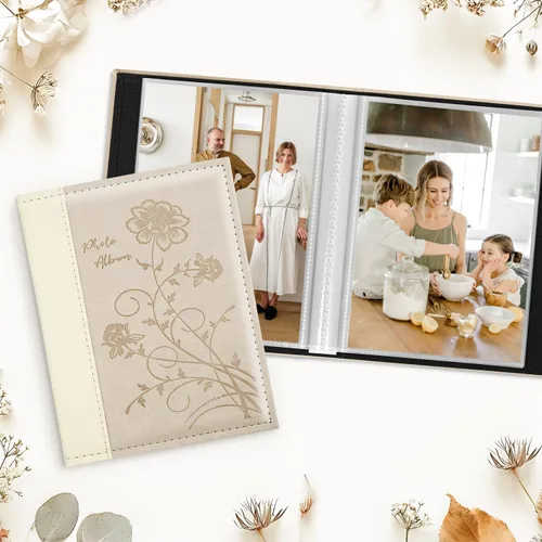 Vista 3 de Artmag Álbum de fotos de 5 x 7 pulgadas, con bolsillos transparentes para páginas transparentes, cubierta de piel, libro deslizante para álbum