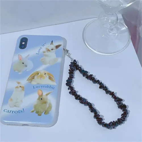 Vista 2 de Fuqimanman2020 Correa de muñeca con dije de cristal natural para teléfono celular para mujeres y niñas