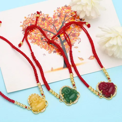 Vista 2 de Pulsera de amuleto de cuerda roja ajustable hecha a mano para hombres, mujeres y niños
