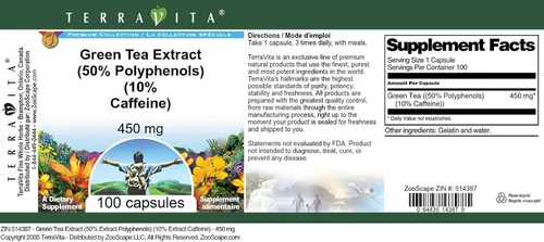 Vista 4 de Extracto de té verde (50% polifenoles) (10% de cafeína) - 450 mg (100 cápsulas, ZIN: 514387)