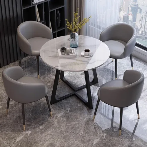 Vista 10 de YVYKFZD Juego de mesa de comedor de cocina de 5 piezas, combinación de mesa y silla de recepción, mesa de conferencias redonda simple, mesa