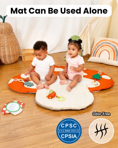 Vista 6 de Gimnasio de juego para bebé, lavable a máquina Extra Large Activity Mat, Tummy Time Mat with 5 Detachable Toys for Motor Skills, Non-Slip Bottom