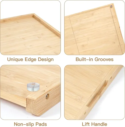 Vista 4 de Tabla de cortar de bambú de doble cara de 28 x 18 pulgadas con ranura para jugo, tablas de cortar grandes de madera para cocina, tabla de cortar