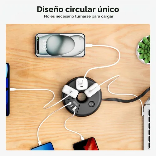 Vista 4 de NTONPOWER Regleta de alimentación de viaje, regleta portátil aprobada para cruceros con 3 tomas, 3 USB (1 USB C), cable de extensión de viaje de 5