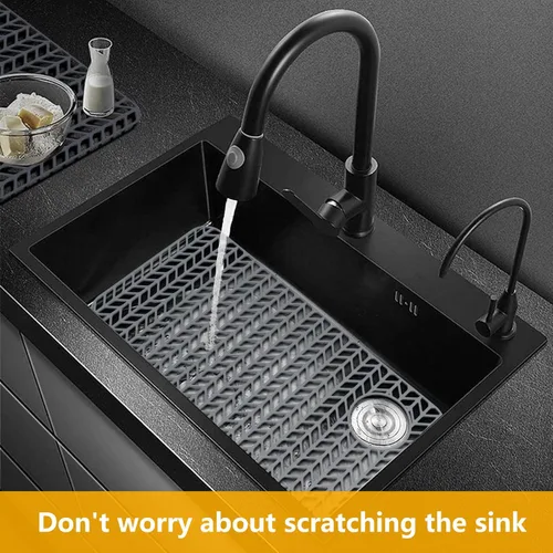 Vista 50 de Protectores de fregadero de cocina de 12 x 11 y 13 x 11 pulgadas, protectores de silicona para fregadero de cocina para la parte inferior del Gris