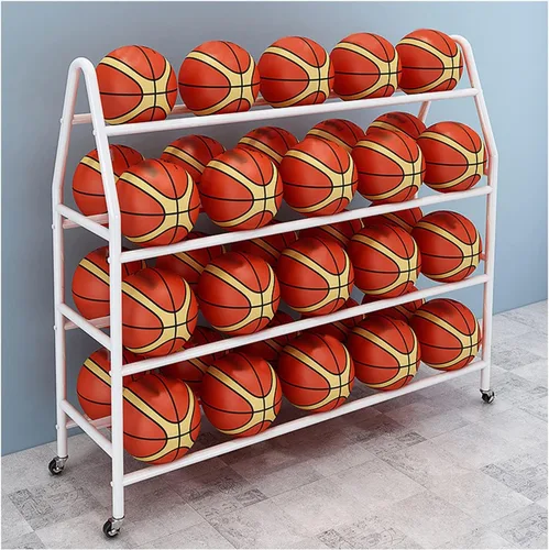 Vista 8 de Bastidores de pelotas para garaje, estante de baloncesto con ruedas para deportes al aire libre, aro de baloncesto de 4 niveles, 35 bolas