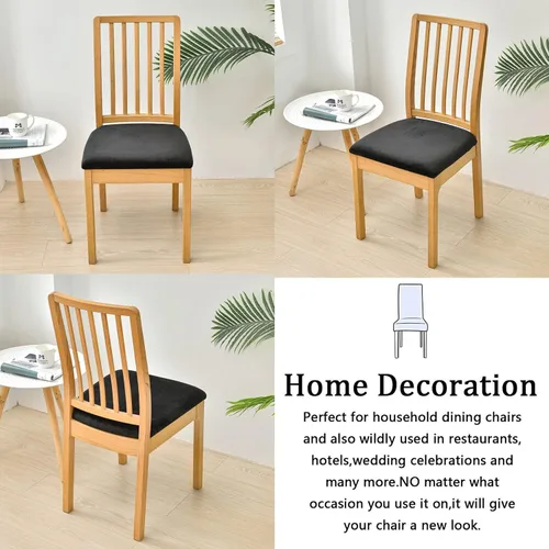 Vista 5 de Fundas elásticas de terciopelo para asiento de silla de comedor, 2 piezas, fundas protectoras de asiento suaves para sillas de comedor, fundas Negro