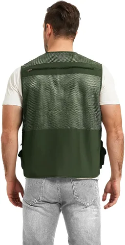 Vista 8 de Chaleco Flygo para hombre, para pesca, trabajo, safari, viaje de reportajes o para actividades al aire libre en verano, con bolsillos