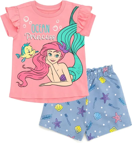 Vista 4 de Conjunto de camiseta floral y pantalones cortos de sarga Disney para bebés hasta niños grandes, tallas de 12 meses a 14-16