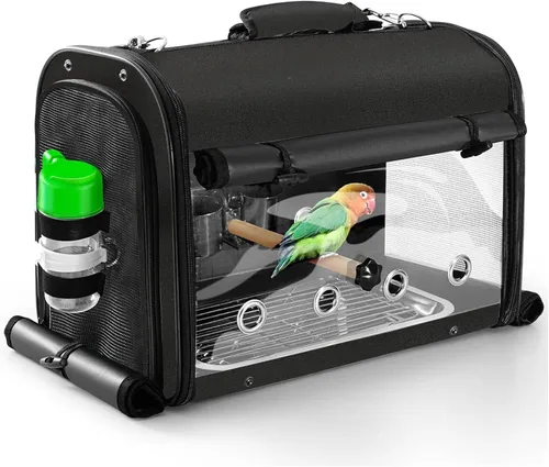 Vista 7 de Bolsa transportadora de pájaros jaula de viaje para pájaros con soporte, transportador de pájaros pequeño para loro, bolsa de viaje portátil
