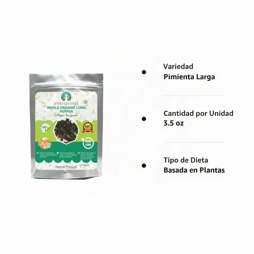 Vista 7 de AYURVEDASHREE Pimienta larga india entera prémium (Pippali) 3.53 oz - Auténtico pipli, thippili y pimienta negra larga