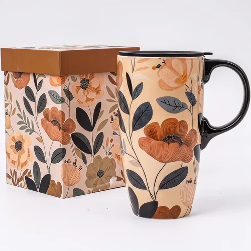 Vista 13 de Topadorn Taza de viaje de cerámica reutilizable de 17 onzas con tapa y asa, taza de café de cerámica con caja de color para los amantes del café