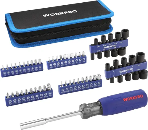 Vista 8 de WORKPRO Juego de 61 piezas de brocas magnéticas para destornillador y destornillador de tuercas con bolsa organizadora, herramientas DIY
