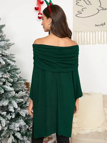 Vista 5 de kenoce Blusa de un hombro descubierto dobladillo irregular de punto suave ponchos de punto