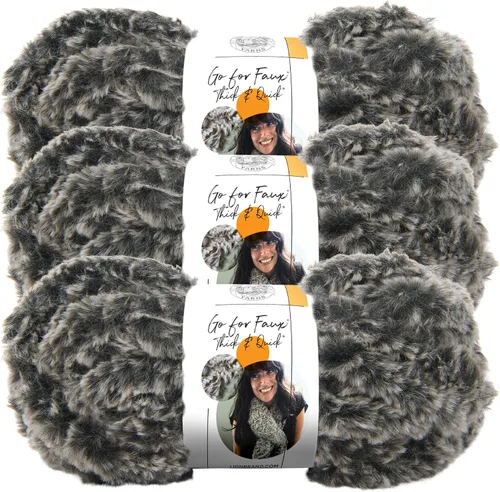 Vista 11 de Lion Brand Yarn (1 madeja) Go for Faux Thick & Quick hilo voluminoso, Baked Alaska Jumbo Faux Fur Knit & Crochet Fiber for Plush Blankets, Cozy