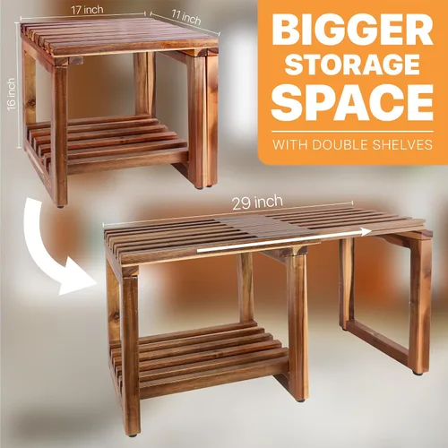 Vista 2 de Taburete de Ducha Ajustable de 29 Pulgadas, Silla Banco Impermeable con Estante de Almacenamiento para Afeitarse las Piernas, Spa, Asiento de Baño