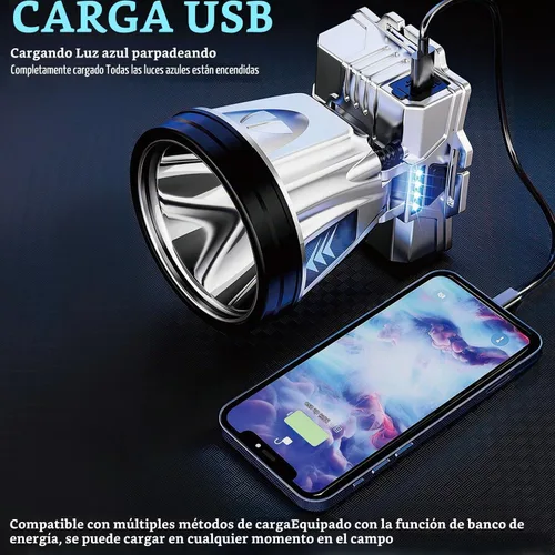 Vista 5 de Linterna frontal recargable súper brillante de alta potencia, lámpara LED recargable, luces LED para la frente, faro frontal impermeable con luces