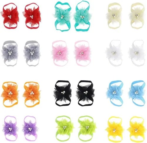 Vista 2 de Eforcase 12 pares de sandalias descalzas para bebé y niña, sandalias descalzas de flores para bebés recién nacidos, niñas pequeñas
