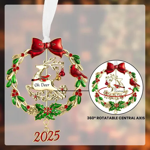 Vista 2 de Adorno para árbol de Navidad de metal plateado colgante, diseño giratorio, encanto decorativo festivo, regalo conmemorativo (2025 Ciervo y Dorado)
