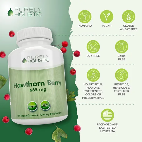 Vista 8 de Purely Holistic Hawthorn Berry 665mg + Extracto de hoja de olivo paquete de 750 mg + 270 cápsulas veganas, fabricado en los Estados Unidos