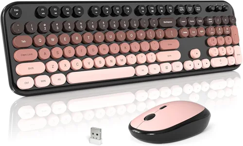 Vista 12 de MOFII Combo de teclado y mouse inalámbricos, lindo teclado de tamaño completo y mouse inalámbrico, juego de teclado retro de 2.4 GHz