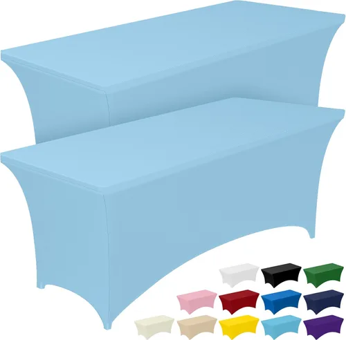Vista 24 de Pureegg - Juego de 2 manteles de elastano ajustables de 1,2 m para mesas rectangulares, mantel elástico y sin arrugas para mesa de masajes, fiestas