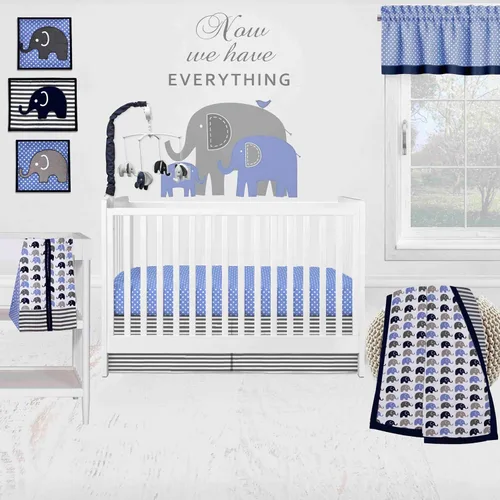 Vista 5 de Bacati - Almohada decorativa con diseño de elefantes azul/gris