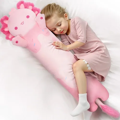 Vista 22 de Mewaii Peluche de gato largo, 5 tamaños, 120% relleno extra, almohada gigante para el cuerpo de los niños, lindo peluche Kawaii de ojos grandes