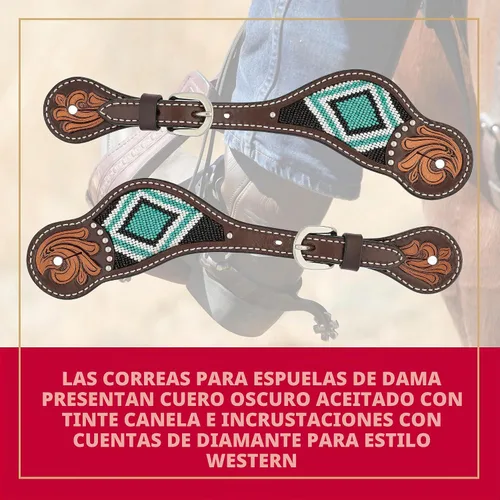 Vista 2 de Weaver Equino Turquesa Cruz Turquesa Rebordeado Señoras Espolón Correas Aceite Oscuro 45-0426