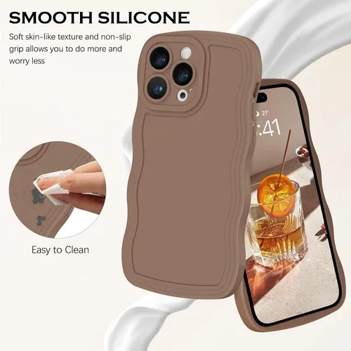 Vista 4 de YINLAI Funda diseñada para iPhone 15 Pro de 6.1 pulgadas, iPhone 15 Pro, funda de silicona suave, bonita forma de marco de onda rizada, delgada