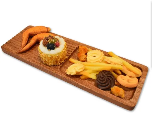 Vista 3 de Linwnil Bandeja rectangular de madera para servir de 14.2 x 4.7 pulgadas, diseño ondulado, para decoración del hogar y entretenimiento, perfecta