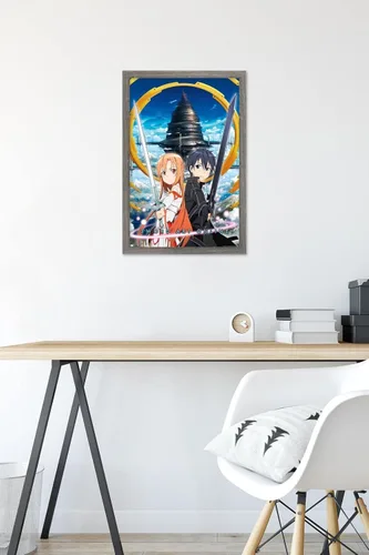 Vista 6 de Trends International Sword Art Online - Póster de pared Key Art 1, 14.72 x 22.37 pulgadas, versión enmarcada de madera de granero