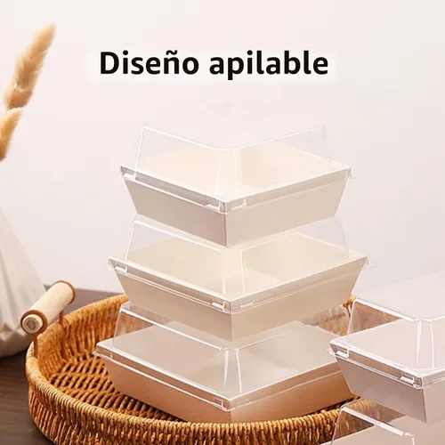 Vista 5 de Paquete de 100 cajas de charcutería con tapas transparentes, recipientes desechables para postres de panadería, cajas para llevar con cordel