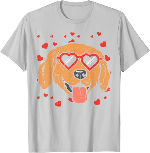 Vista 49 de Golden Retriever cara corazón gafas día de San Valentín perro regalo camiseta Negro