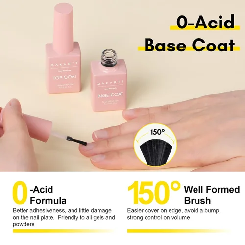 Vista 5 de Kit de capa base y capa superior de gel Makartt: Esmalte de uñas transparente, brillante, sin necesidad de limpieza, resistente a manchas, capa