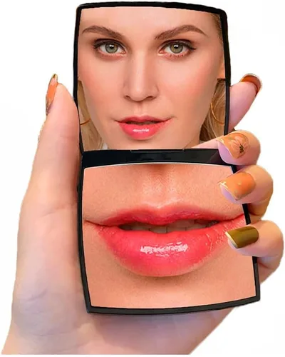 Vista 4 de Espejo de tocador compacto de moda para mujer, elegante espejo compacto pequeño de 2 x 1 x aumento, espejo de maquillaje plegable de doble cara