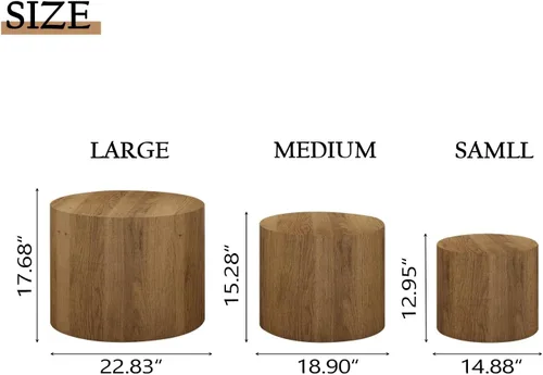 Vista 3 de Vikiullf Juego de 3 mesas de centro anidadas, mesas redondas de madera, mesa circular moderna para sala de estar, dormitorio, mesa auxiliar