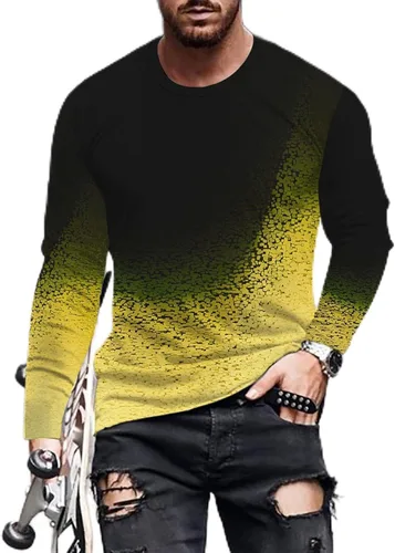 Vista 5 de Big and Tall Tshirts Shirts for Men Graphic Tees Casual Contrast Color Crewneck Shirt Long Sleeve Loose Pullover