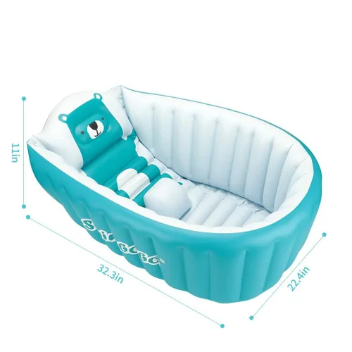 Vista 3 de Tina de baño inflable para niños pequeños, asiento central con cojín grueso antideslizante de seguridad, tina de baño portátil para viajes, piscina