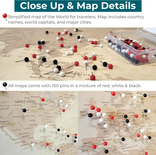 Vista 4 de Lienzo - Mapa de viaje personalizado con pasador de empuje vintage con marco rojo cereza de madera maciza