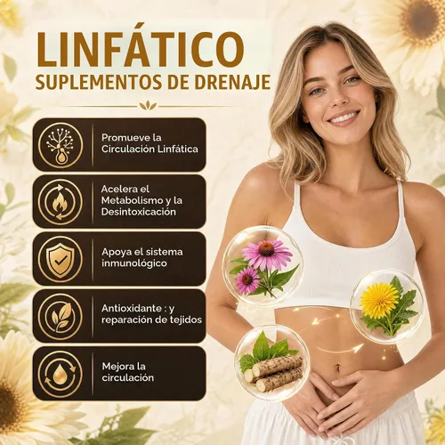 Vista 2 de Cápsulas de apoyo de drenaje linfático, suplemento diario para el cuidado corporal, 90