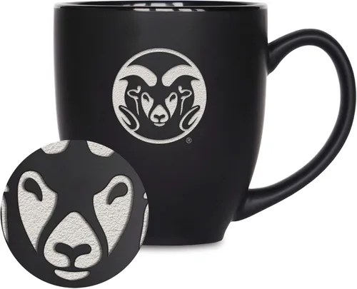 Vista 168 de Rico Industries - Taza de cerámica mate negra con grabado láser estándar de 15oz para NCAA (escuelas T & U) - Para bebidas calientes o frías