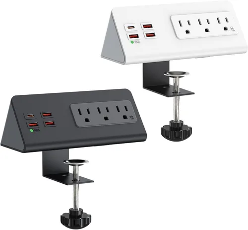 Vista 8 de Estación de carga para mesita de noche, regleta de enchufes de borde para mesita de noche con 3 tomas de CA, 4 puertos USB de carga rápida, con Negro