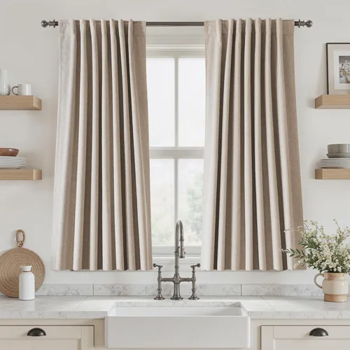 Vista 75 de UHITECH Cortinas cortas de lino de 24 pulgadas de largo para ventanas pequeñas de granja, cortinas opacas modernas para sala de estar, pestañas