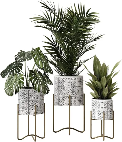Vista 11 de EverNest Tristan - Maceta neutra de diseño bohemio blanco y negro con soporte Ambrose, macetas SelectBase para plantas
