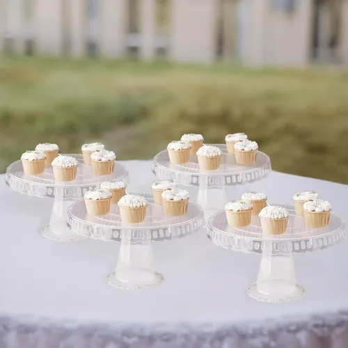 Vista 10 de Efavormart - Paquete de 2 elevadores de plástico transparente de 12 pulgadas con borde dorado para cupcakes y postres, soporte desechable para tartas