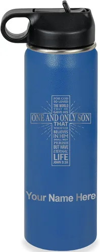 Vista 27 de LaserGram Botella de agua personalizada, versículo bíblico John 3-16, acero inoxidable de doble pared aislada al vacío con popote superior, regalo