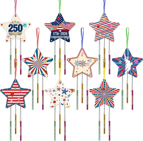 Vista 13 de Fennoral Paquete de 9 carillones de viento de ángel para niños, campanillas de viento de ángel, manualidades de madera para pintar para actividades
